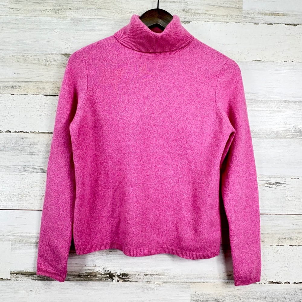 Valerie Stevens Petite 2 Ply Cashmere Turtleneck Sweater Hot Pink Womens PS